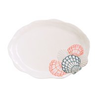 17" White and Multi Color Oval Ceramic Shell Tray by Mud Pie