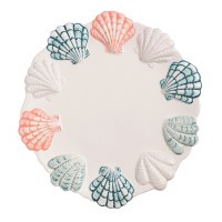 11" Round Multi Color Ceramic Shell Platter by Mud Pie