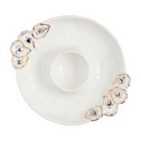 10" Round Ceramic Oyster Chip & Dip by Mud Pie