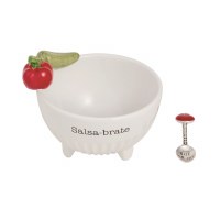 4.5" "Salsa-brate" Ceramic Salsa Bowl With Spoon by Mud Pie