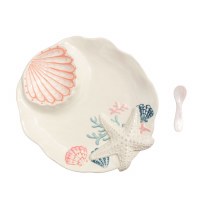 11" Multi Color Ceramic Shell Chip & Dip with Spoon by Mud Pie