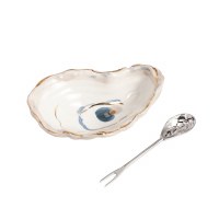 6.5" Ceramic Oyster Dish with Fork by Mud Pie