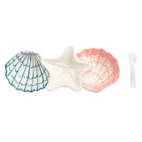 11" Multi Color Ceramic Shell Three Compartment Dish with Spoon by Mud Pie