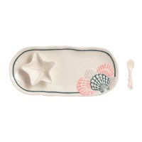 5" x 12" Multi Color Ceramic Shell Tray with Bowl and Spoon by Mud Pie