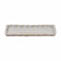 6" x 28" White Washed Wicker Tray by Mud Pie