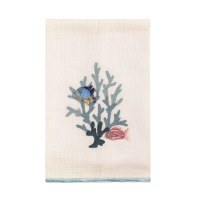 21" x 14" Blue Coral and Fish Beaded Kitchen Towel by Mud Pie