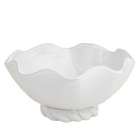 11" Round White Twist Base Ceramic Bowl by Mud Pie