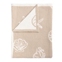 50" x 60" Beige and White Shell Chenille Throw Blanket by Mud Pie