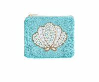 4.5" x 5.5" Blue with White Shell Zip Pouch by Mud Pie