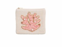 4.5" x 5.5" White with Pink Coral Zip Pouch by Mud Pie
