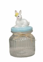 8" Glass Blue Lid Bunny Jar