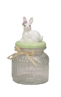 8" Glass Green Lid Bunny Jar
