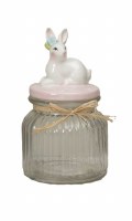 8" Glass Pink Lid Bunny Jar