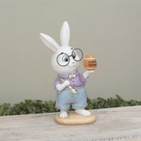12" Bunny Wearing Glasses and Paintingan Egg Polyresin Figurine