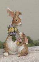 5.5" Polyresin Brown Bunny With Baby and Purple Tulips