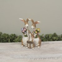 7" Polyresin Brown Bunny Family With Tulips