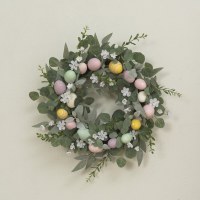 24" Round Multi Pastel Egg Wreath With Leaves