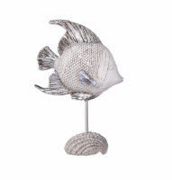 6.5" Antiqued White and Silver Resin Short Nose Fish on Shell Stand