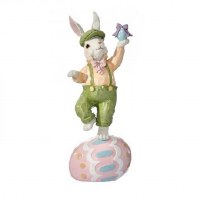 10" Polyresin Multi Pastels Boy Bunny On Egg