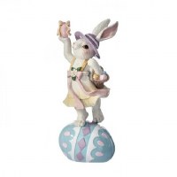 10" Polyresin Multi Pastels Girl Bunny On Egg