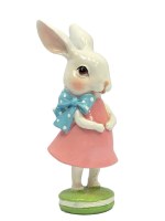 6.5" Polyresin Pink Dress Girl Bunny
