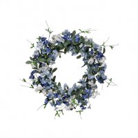 22" Round Faux Blue Flower and Berries Wreath