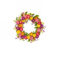 22" Round Faux Multi Color Flower Wreath