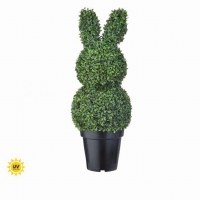 32" Faux Green Bunny Boxwood UV Safe Topiary in Black Pot