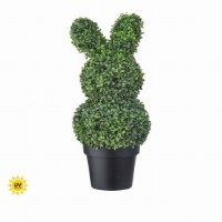26" Faux Green Bunny Boxwood UV Safe Topiary in Black Pot