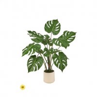 36" Faux UV Treated Green Monstera in White Pot