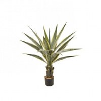 38" Faux Varigated Green Agave in Black Pot