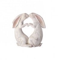 16" Distressed White Bunny Heart Couple