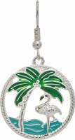 Silver and Multi Color Flamingo With Palm Disk Earrings