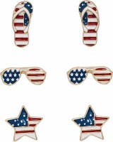 Set of Three Gold Red White Blue Flip Flops Sunglasses and Stars Earrings