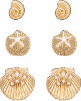 Set of Three Gold Shell Earrings