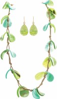 Earrings & Necklace Set Green Acrylic Petals