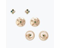 Set of Three Gold and Green Bling Sand Dollar and Wave Earrings
