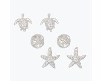Set of Three Silver Turtle Sand Dollar and Starfish Earrings