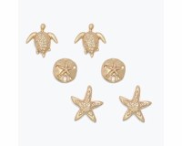 Set of Three Gold Turtle Sand Dollar and Starfish Earrings