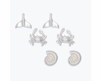 Set of Three Silver Crab Shell and Tail Earrings