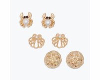 Set of Three Gold Faux Pearl Crab Shell and Sand Dollar Earrings