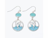 Silver and Blue Wave Dolphin Earrings