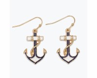 Gold Navy and White Anchor Earrings