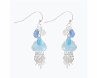 Silver and Blue Sea Glass Jellyfish Earrings