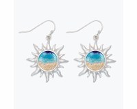 Silver Sun With Beach Scene Earrings