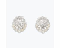 Silver Shell and Faux Pearl Bling Earrings