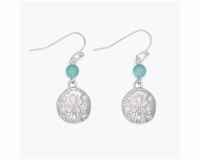 Silver and Blue Bead Sand Dollar Earrings