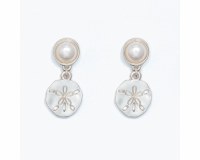 Silver and Faux Pearl Sand Dollar Earrings