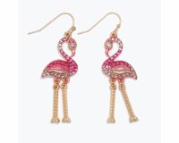 Gold and Pink Bling Flamingo Earrings