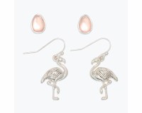 Set of Two Silver Flamingo and Pink Egg Earrings